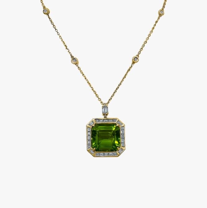 18K Yellow Gold Peridot and Diamond Necklace — view 1