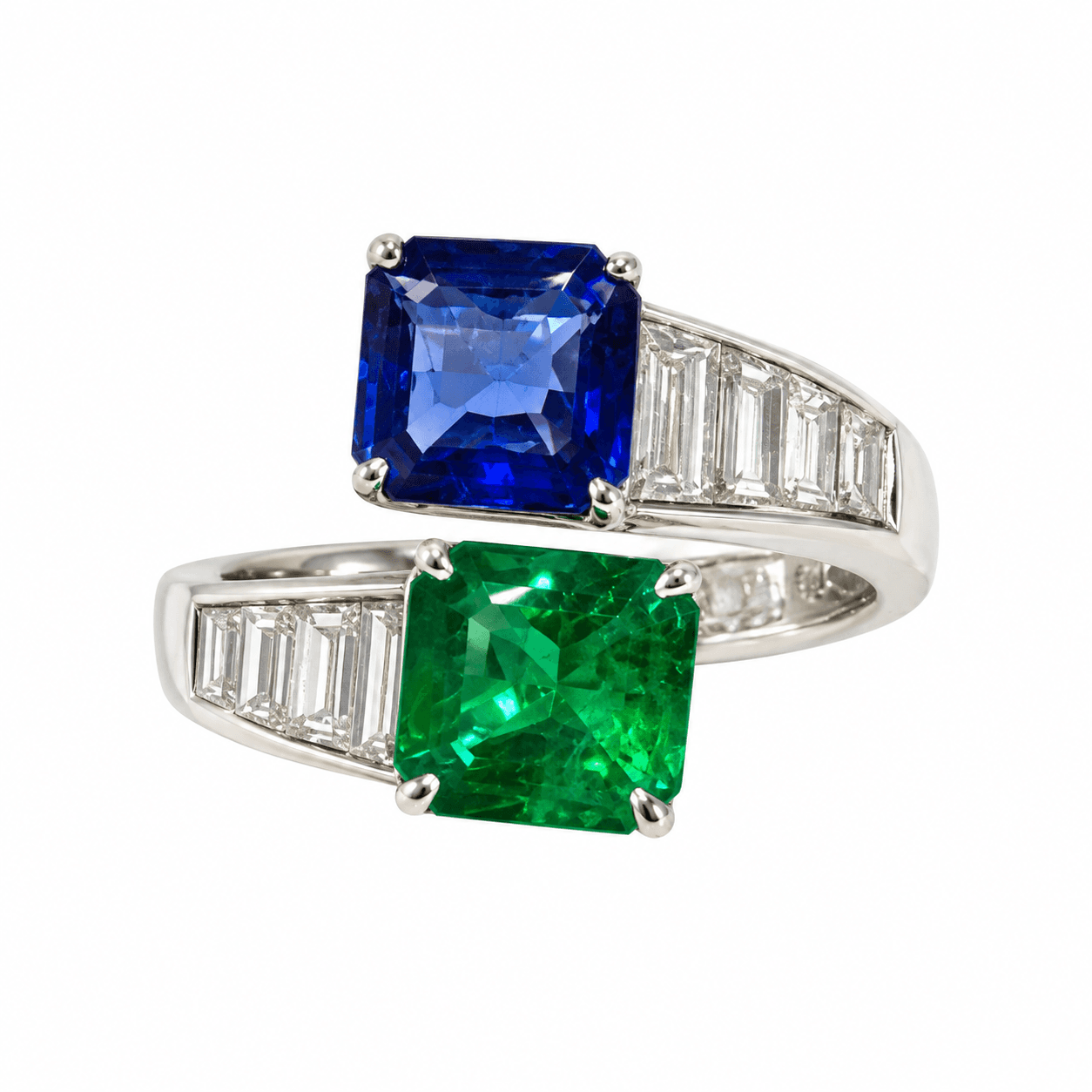 18K White Gold Sapphire and Emerald Ring — view 1