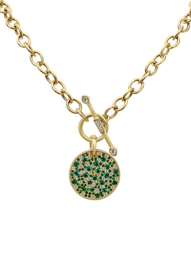 14k Yellow Gold Diamond and Emerald Necklace — view 1