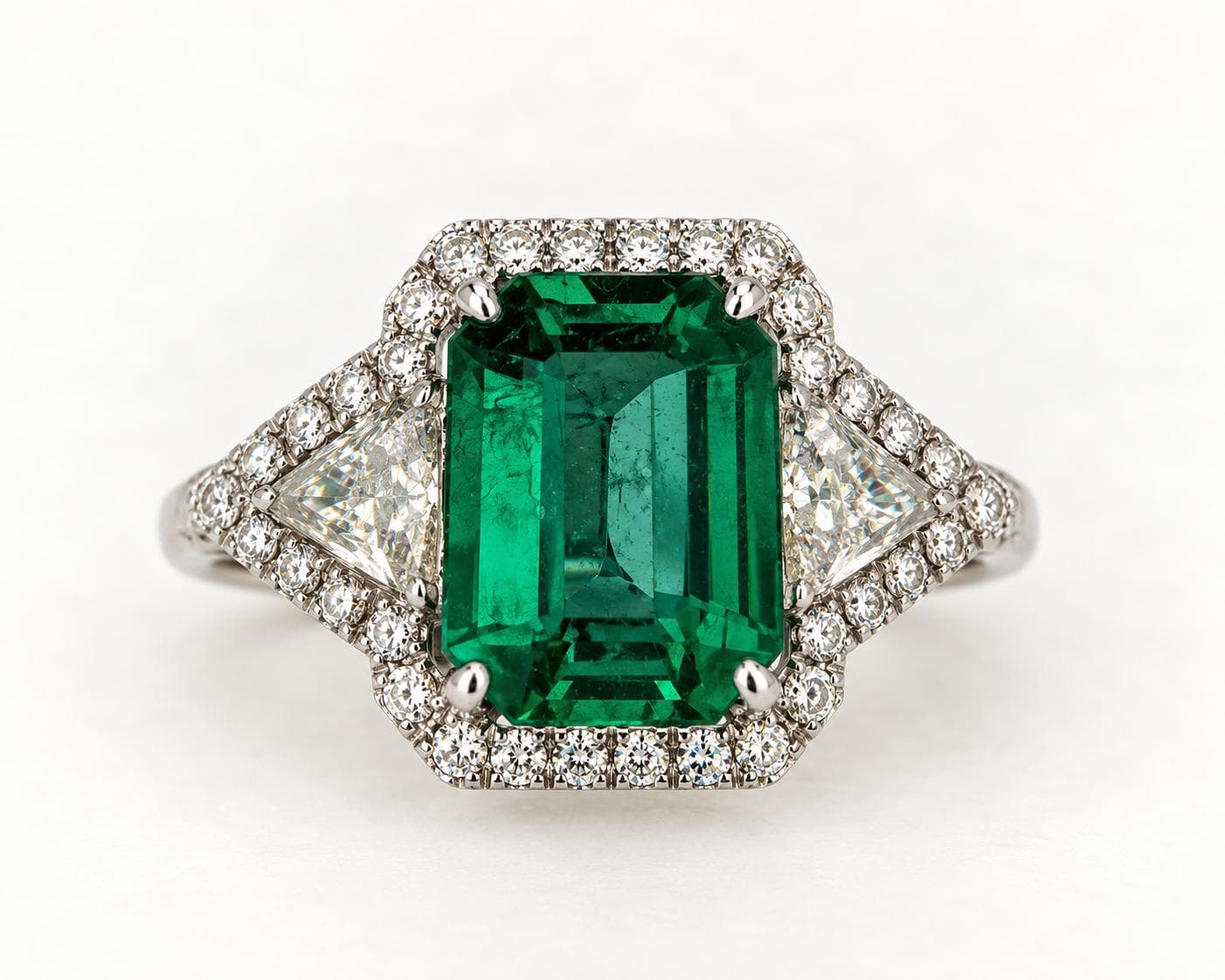 18k white gold Emerald and diamond ring