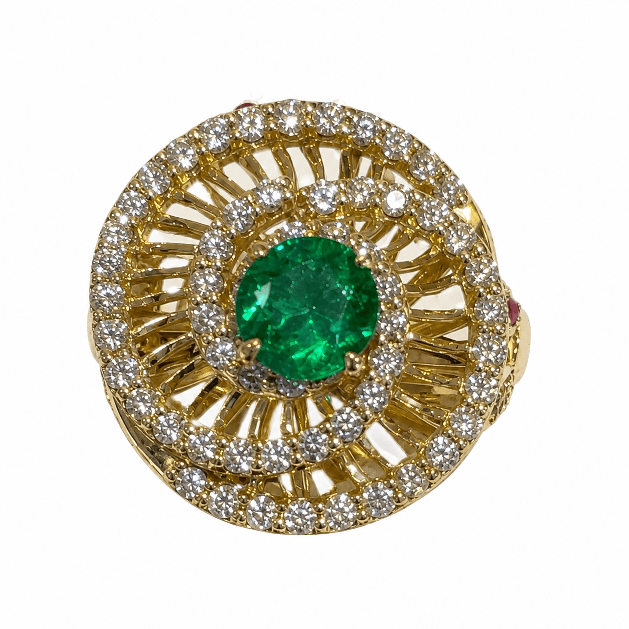 18K Yellow Gold Emerald and Diamond ring — view 1