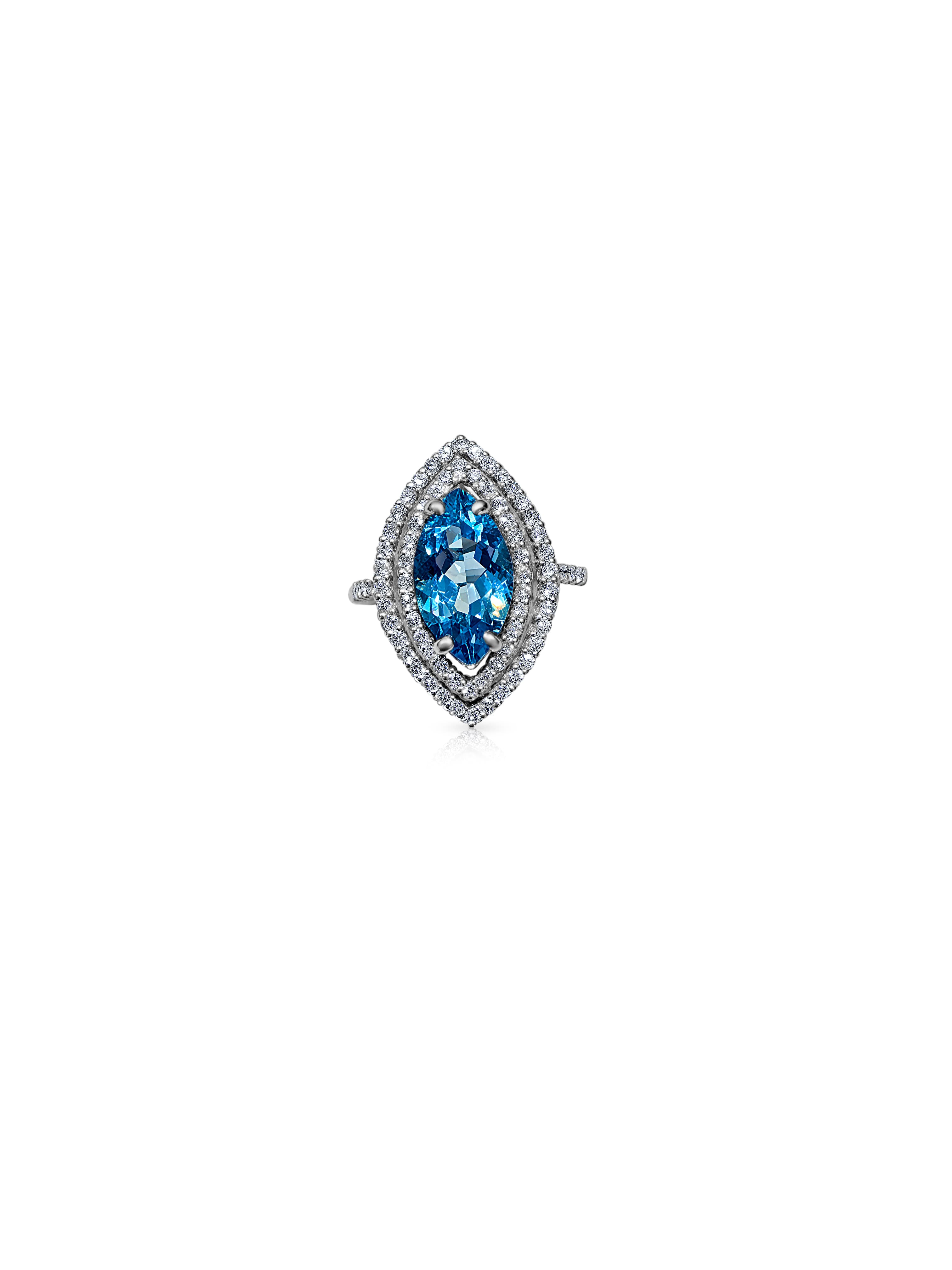 18k White Gold Blue Topaz and Diamond Ring — view 1