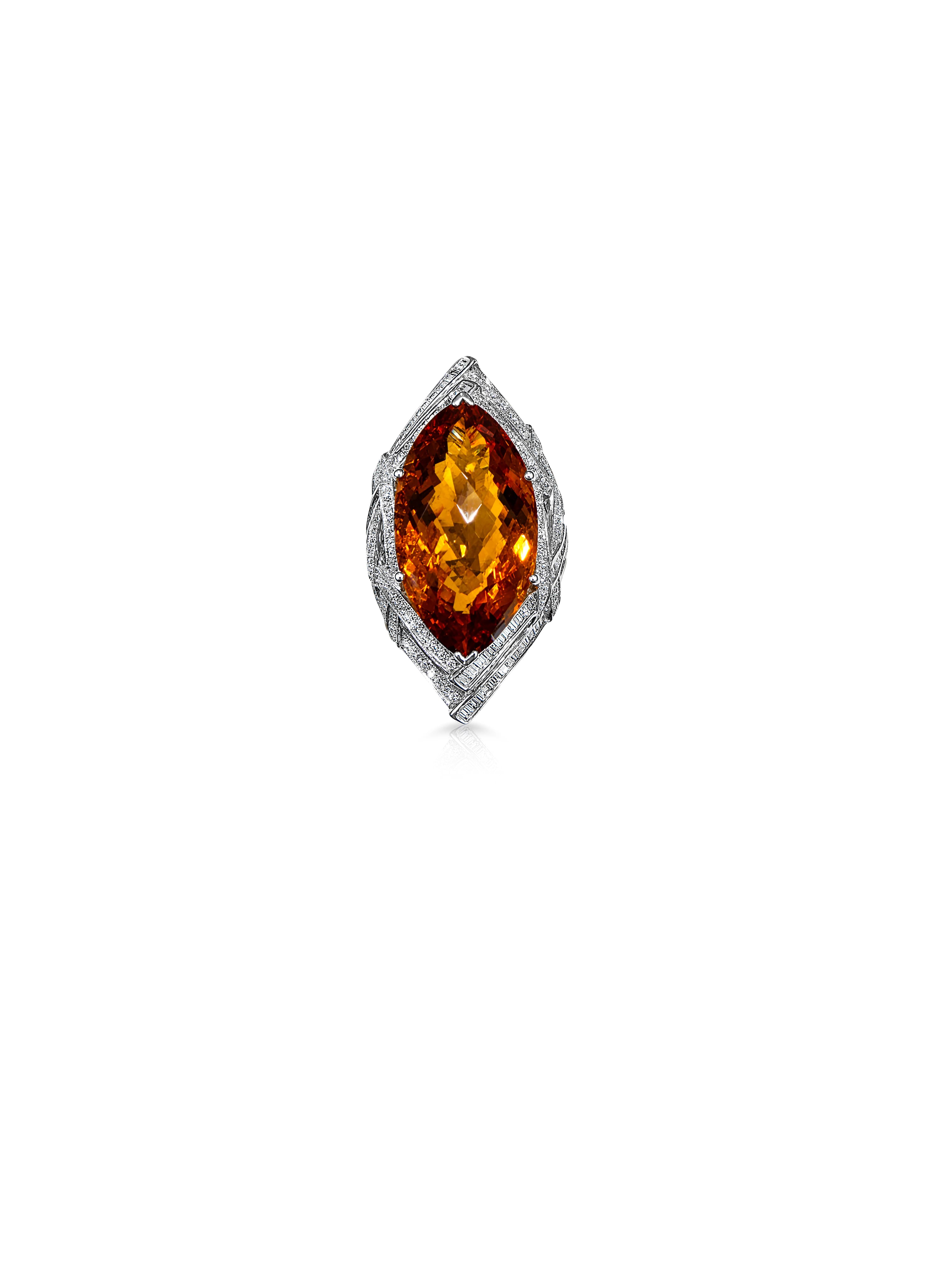 14K White Gold Citrine and Diamond Ring — view 1