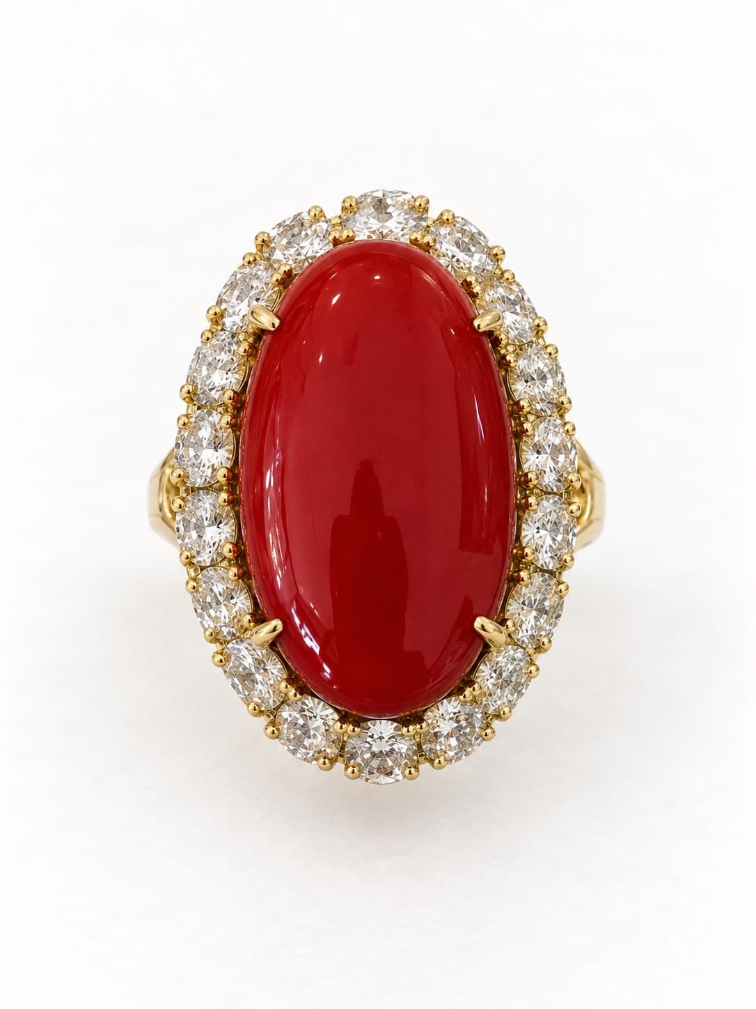 18K Yellow Gold Coral & Diamond Ring