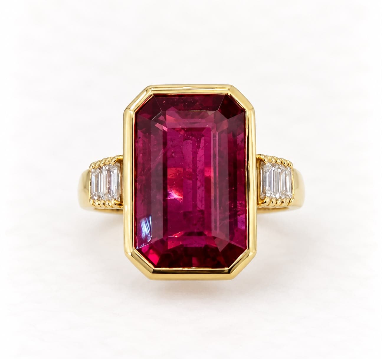 18K Yellow Gold Rubellite & Diamond Ring